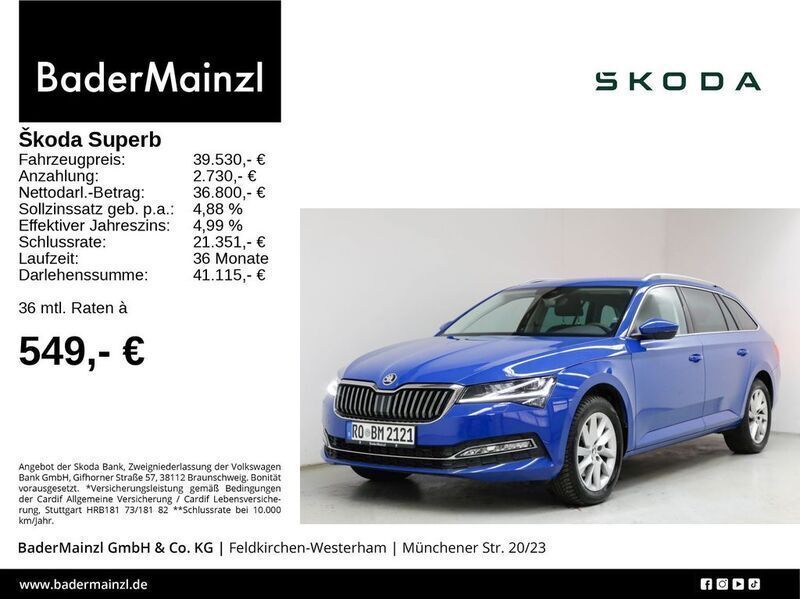 Blau Gebraucht 2024 Skoda Superb Style Kombi | 39.530 € (Superpreis) - Bild 1/3