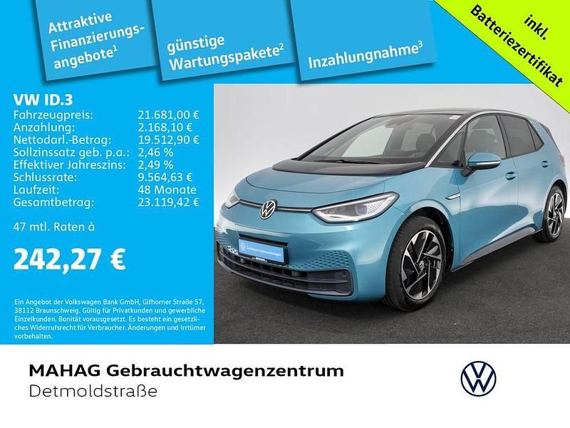 Blau Gebraucht 2021 VW ID.3 Pro Performance Kleinwagen | 21.681 € (Fairer Preis) - Bild 1/2