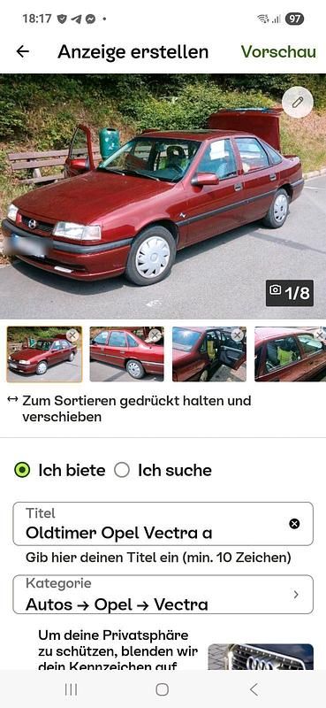 Rot Gebraucht 1995 Opel Vectra Limousine | 2.350 € - Bild 1/4
