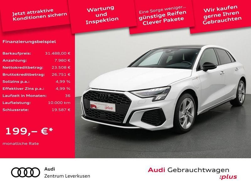 Weiß Gebraucht 2023 Audi A3 Sportback e-tron S-Line Kleinwagen | 31.488 € (Etwas zu teuer) - Bild 1/3