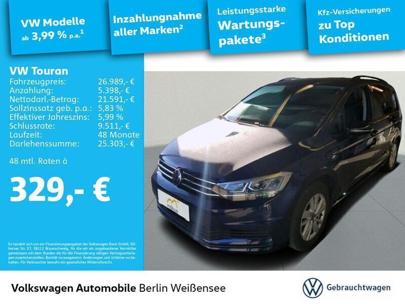 Blau Gebraucht 2022 VW Touran Comfortline Van / Kleinbus | 26.989 € (Fairer Preis) - Bild 1/4