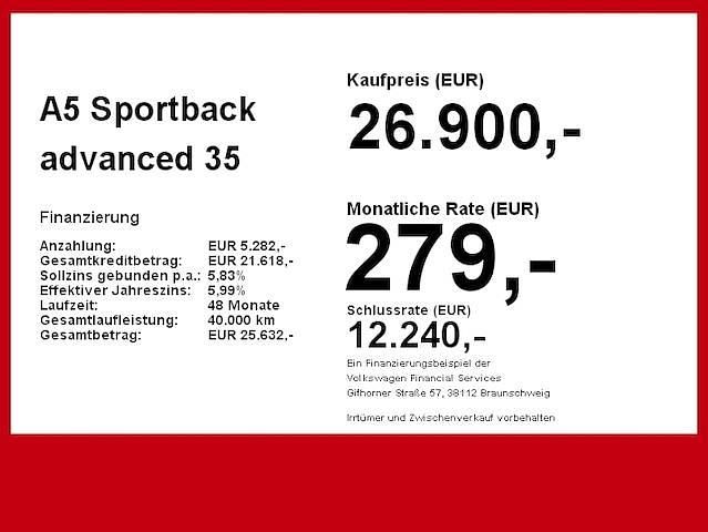 Gebraucht Audi A5 Sportback Advanced Plus 163 PS (119 kW) 2022 Schwarz Kleinwagen
