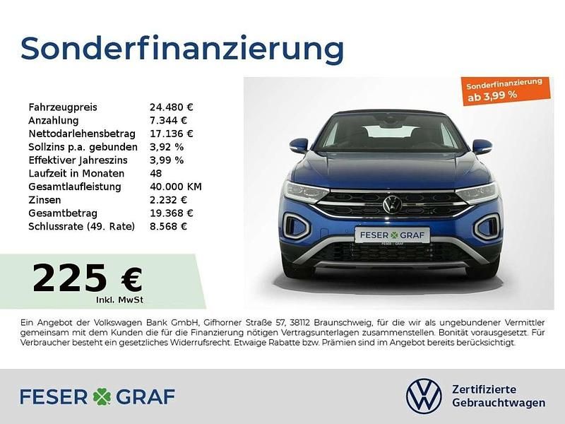 Ravennablau Gebraucht 2024 VW T-Roc Cabriolet Style Cabrio | 24.480 € (Guter Preis) - Bild 1/2