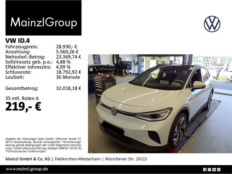 Gletscherweiß metallic (metallic) Gebraucht 2022 VW ID.4 Pro Performance SUV | 28.930 € (Fairer Preis) - Bild 1/3