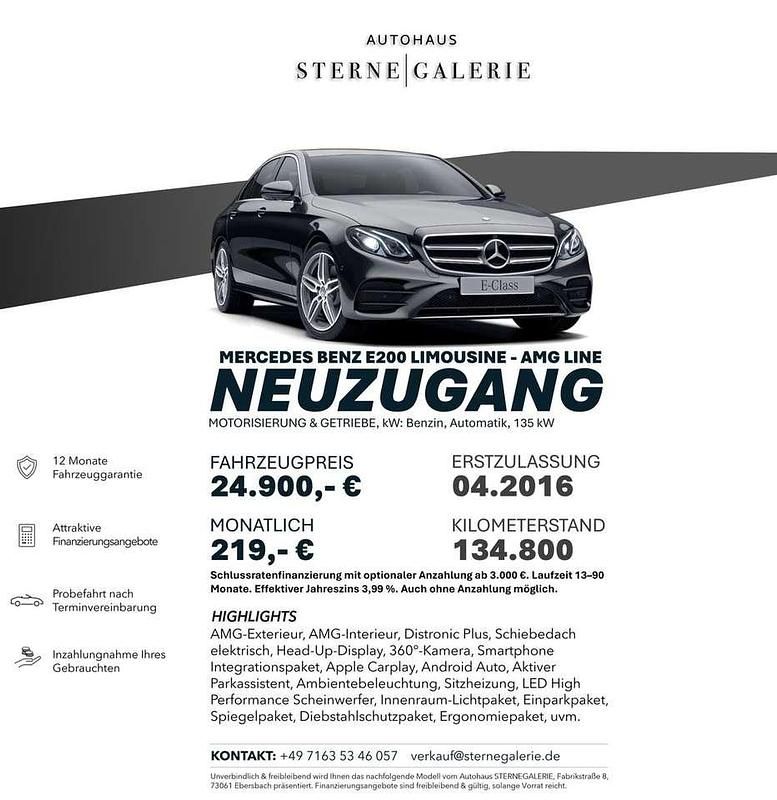 Schwarz Gebraucht 2016 Mercedes E200 AMG line Limousine | 24.900 € (Etwas zu teuer) - Bild 1/1