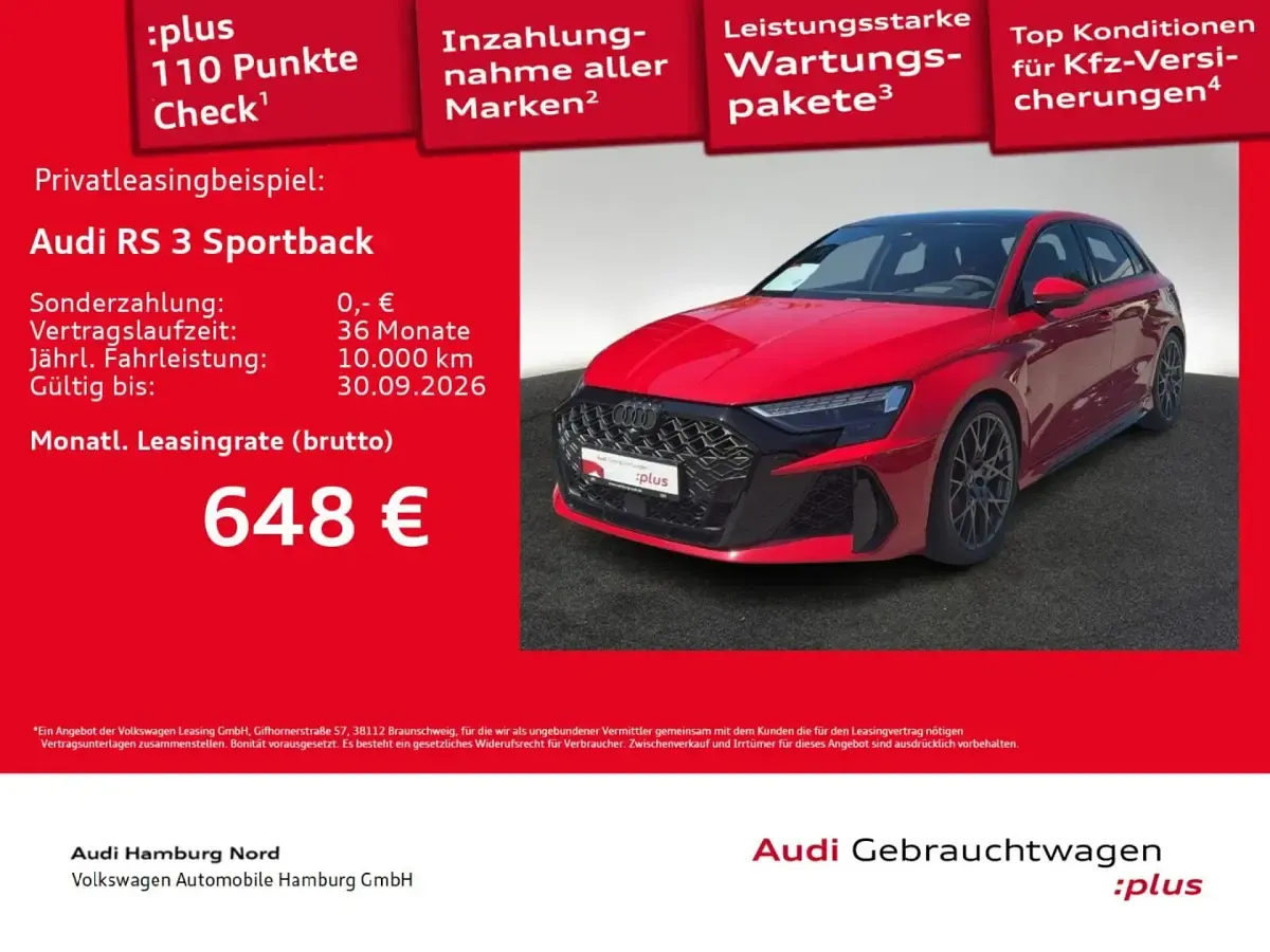 Gebraucht Audi RS3 Sportback Comfort 400 PS (294 kW) 2025 Progressivrot metallic Kleinwagen