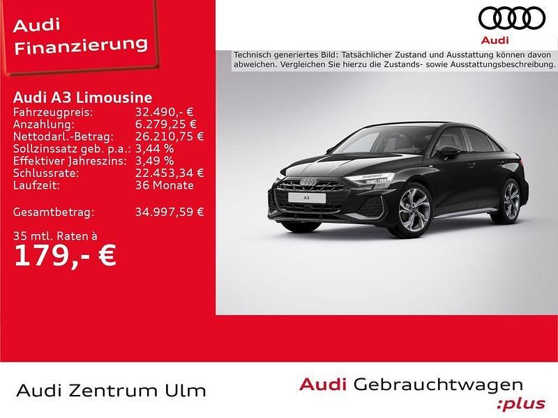 Mythosschwarz metallic Gebraucht 2025 Audi A3 S-Line Limousine | 32.490 € (Superpreis) - Bild 1/4