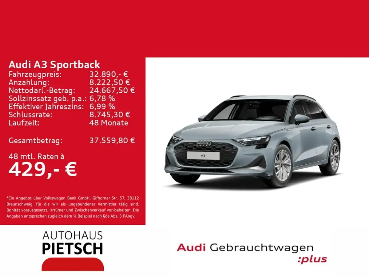 Gebraucht Audi A3 Sportback e-tron Advanced 204 PS (150 kW) 2026 Pfeilgrau perleffekt Kleinwagen