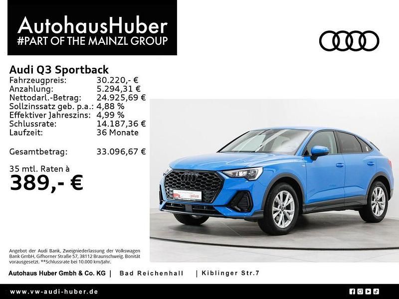 Turboblau (metallic) Gebraucht 2022 Audi Q3 Sportback S-Line SUV | 30.220 € (Superpreis) - Bild 1/4