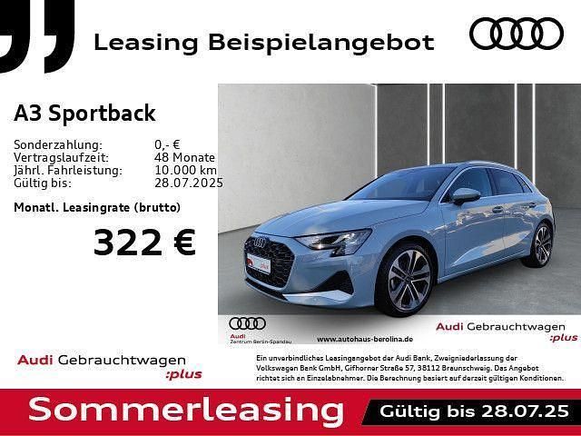 Grau Gebraucht 2024 Audi A3 Sportback Sport Limousine | 37.532 € (Teuer) - Bild 1/4