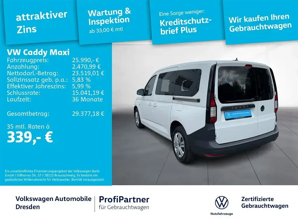 Gebraucht VW Caddy Maxi Basis 114 PS (83 kW) 2023 Weiß Van / Kleinbus