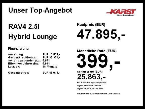 Tiefschwarz mica metallic Gebraucht 2024 Toyota RAV4 Hybrid Lounge+ SUV | 47.895 € (Teuer) - Bild 1/1