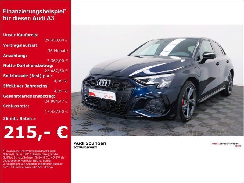 Blau Gebraucht 2022 Audi A3 Sportback e-tron S-Line Limousine | 29.450 € (Fairer Preis) - Bild 1/3