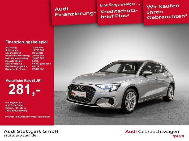 Florettsilber metallic Gebraucht 2021 Audi A3 Sportback Advanced Limousine | 24.350 € (Fairer Preis) - Bild 1/2