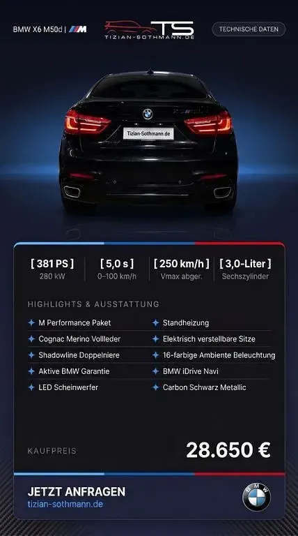 Gebraucht BMW X6 M50 Sport Line 381 PS (280 kW) 2016 Schwarz SUV