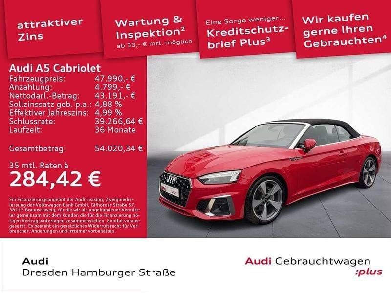 Rot Gebraucht 2024 Audi A5 Cabriolet S-Line Cabrio | 47.990 € (Guter Preis) - Bild 1/3