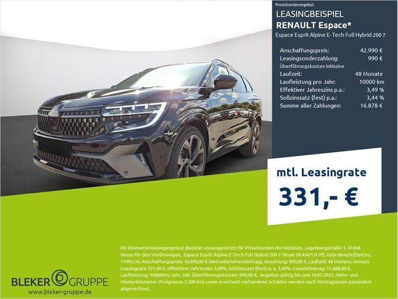 Blackpearl schwarz Gebraucht 2025 Renault Espace Esprit Alpine Van / Kleinbus | 42.890 € (Guter Preis) - Bild 1/3
