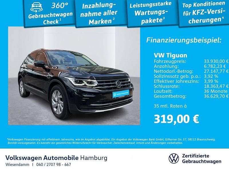 Deep black perleffekt (metallic) Gebraucht 2022 VW Tiguan Elegance SUV | 33.930 € (Fairer Preis) - Bild 1/3