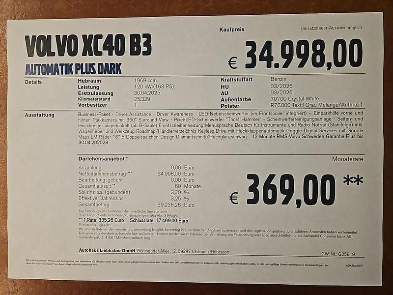 Gebraucht Volvo XC40 Plus 163 PS (119 kW) 2025 Weiß SUV