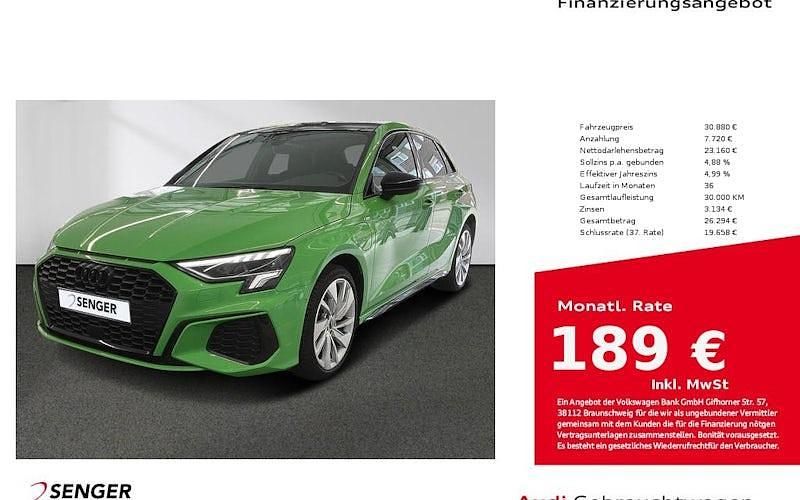 Grün Gebraucht 2022 Audi A3 Sportback e-tron S-Line Limousine | 30.880 € (Etwas zu teuer) - Bild 1/4