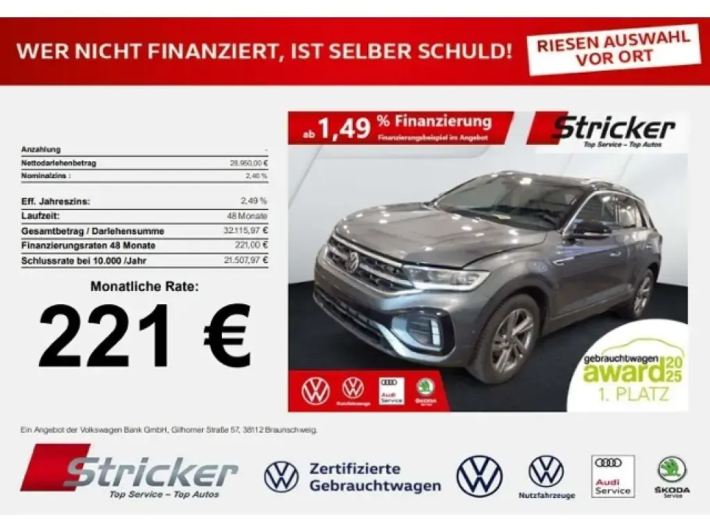 Gebraucht VW T-Roc R-line 150 PS (110 kW) 2025 Indiumgrau metallic schwarz SUV
