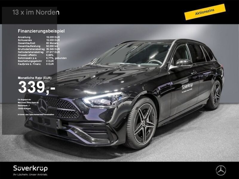 Metalliclack obsidianschwarz Gebraucht 2024 Mercedes C200 AMG Kombi | 44.450 € - Bild 1/4