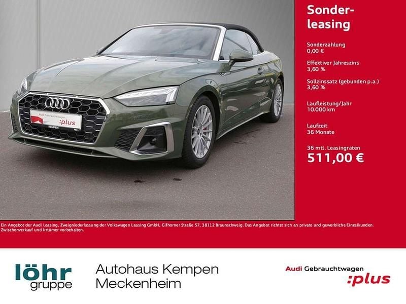 Distriktgrün metallic Gebraucht 2024 Audi A5 Cabriolet S-Line Cabrio | 52.980 € (Fairer Preis) - Bild 1/3