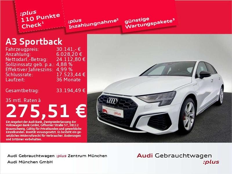 Gletscherweiß metallic Gebraucht 2023 Audi A3 e-tron S-Line Kleinwagen | 30.141 € (Fairer Preis) - Bild 1/2