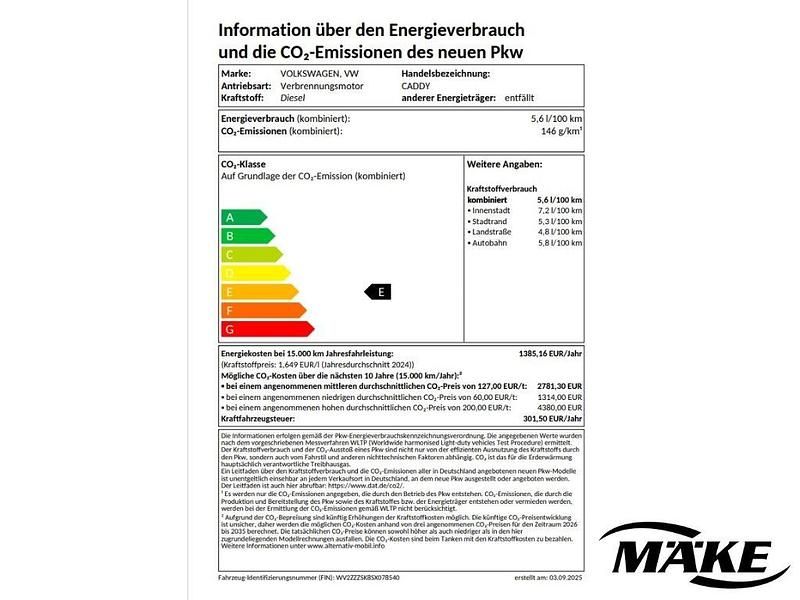 Grau Neu 2025 VW Caddy Edition Van / Kleinbus | 48.897 € - Bild 1/1