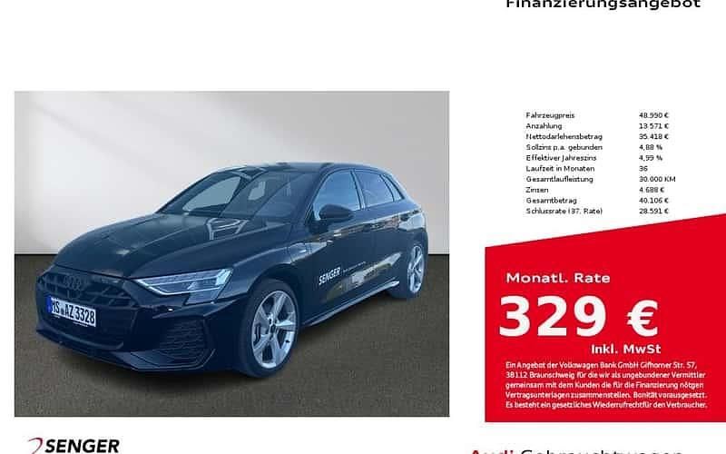 Schwarz Gebraucht 2025 Audi A3 Sportback e-tron S-Line Kleinwagen | 48.990 € - Bild 1/4
