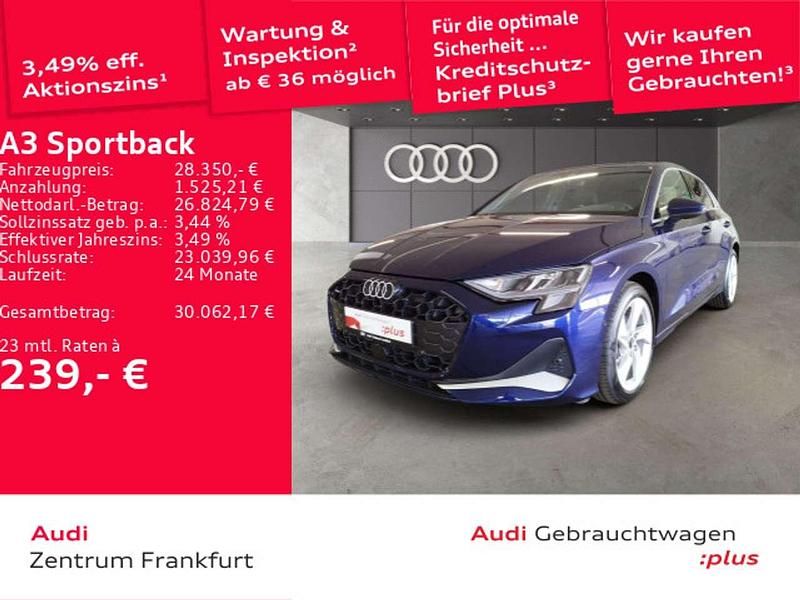 Navarrablau metallic/navarrabl Gebraucht 2024 Audi A3 Advanced Limousine | 28.350 € (Superpreis) - Bild 1/3
