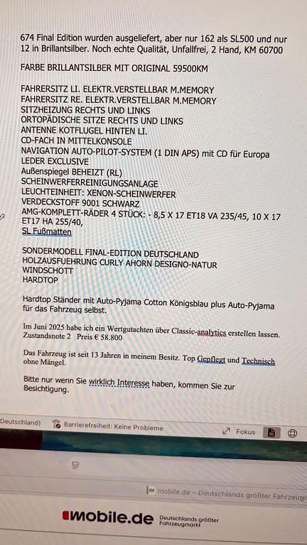 Gebraucht Mercedes SL500 Edition 306 PS (225 kW) 2001 Silber Cabrio