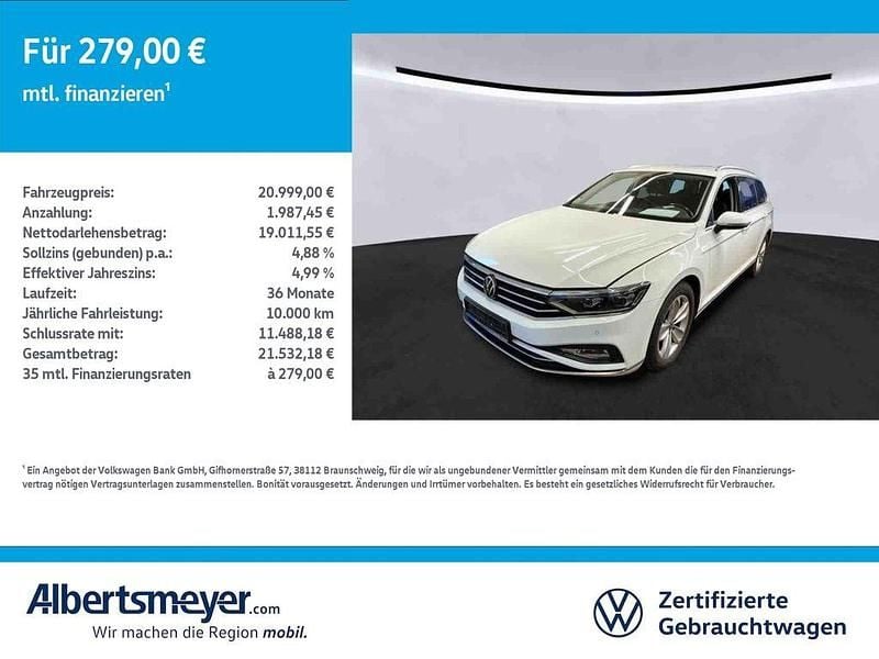 Weiß Gebraucht 2020 VW Passat Elegance Kombi | 20.999 € (Fairer Preis) - Bild 1/4