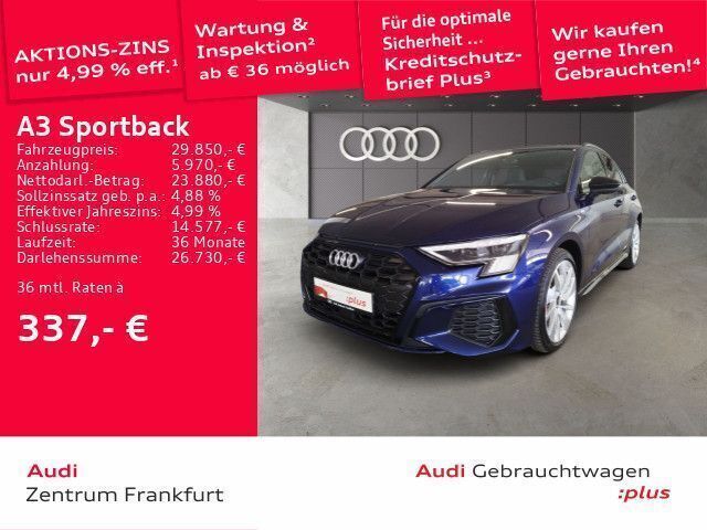 Blau Gebraucht 2022 Audi A3 Sportback e-tron S-Line Limousine | 29.850 € (Fairer Preis) - Bild 1/2