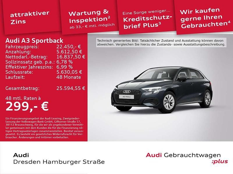 Manhattangrau metallic Gebraucht 2022 Audi A3 e-tron Kleinwagen | 22.450 € (Guter Preis) - Bild 1/3