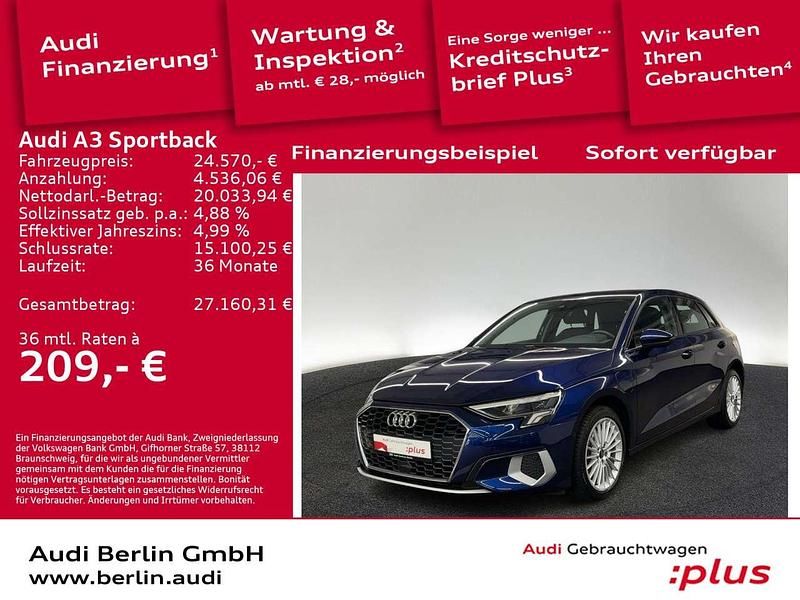 Navarrablau metallic Gebraucht 2022 Audi A3 e-tron Advanced Plus Kleinwagen | 24.570 € (Fairer Preis) - Bild 1/3
