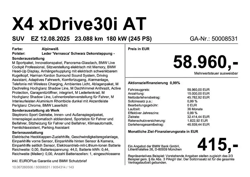 Gebraucht BMW X4 M Sport 245 PS (180 kW) 2025 Weiß SUV