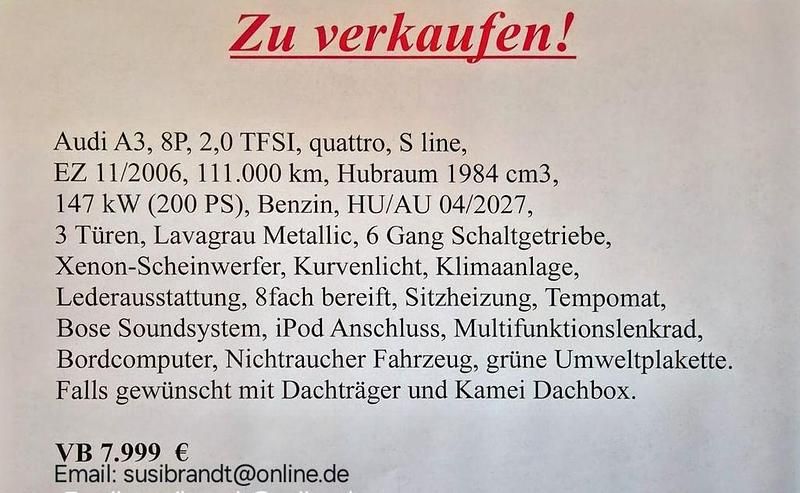Schwarz Gebraucht 2006 Audi A3 S-Line Coupé | 7.999 € (Teuer) - Bild 1/4