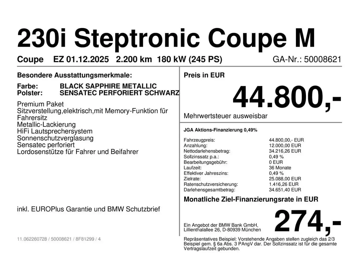 Gebraucht BMW 230 Coupé M Sport 245 PS (180 kW) 2025 Black sapphire metallic Coupé