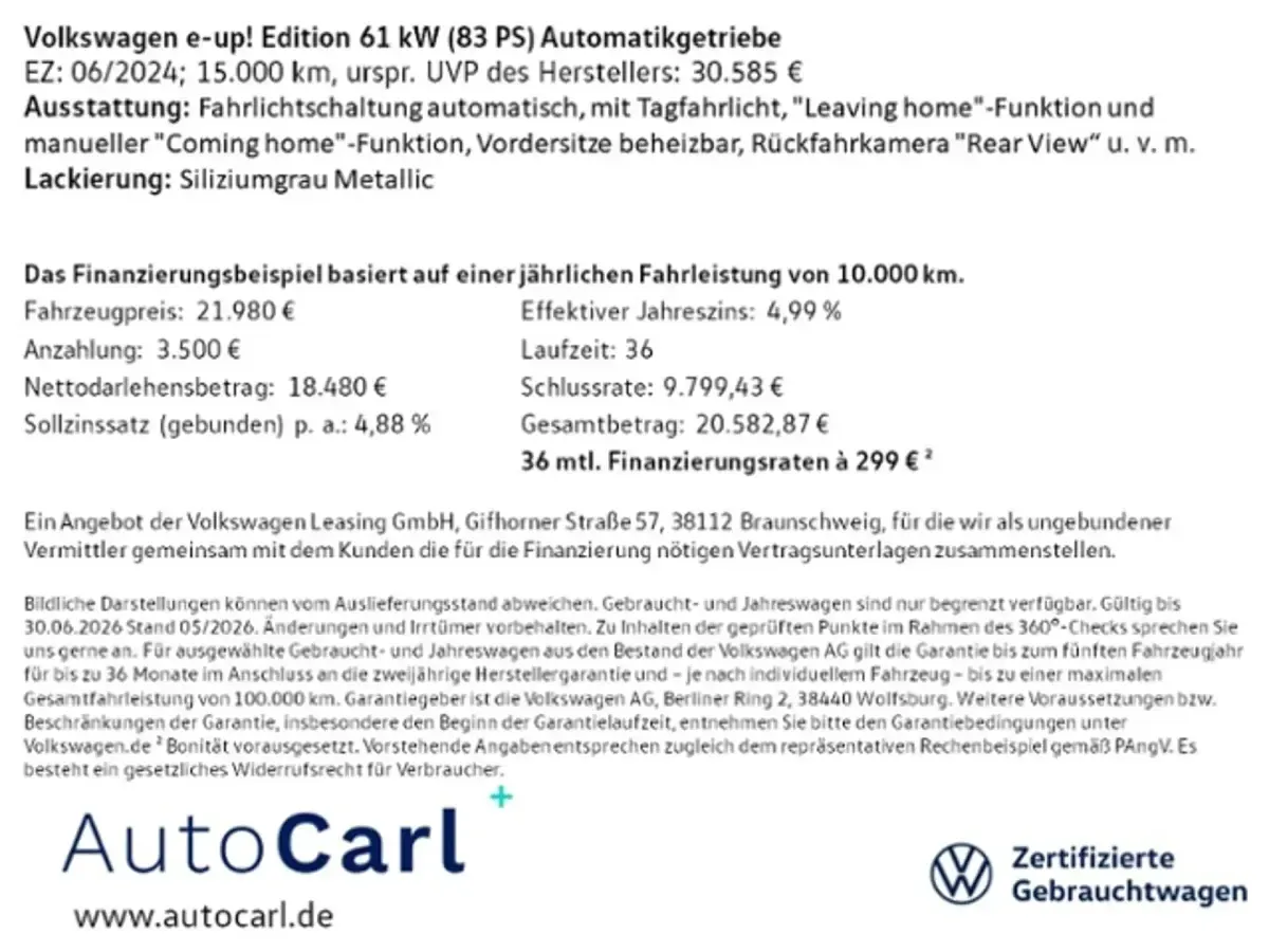 Gebraucht VW e-up! Edition 61 kW (83 PS) 2024 Kleinwagen
