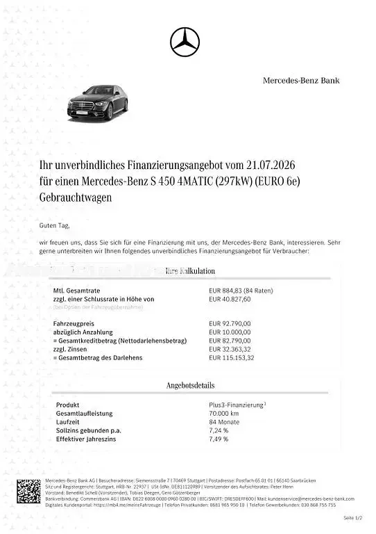 Gebraucht Mercedes S450 AMG line 381 PS (280 kW) 2025 Obsidianschwarz  lack Limousine