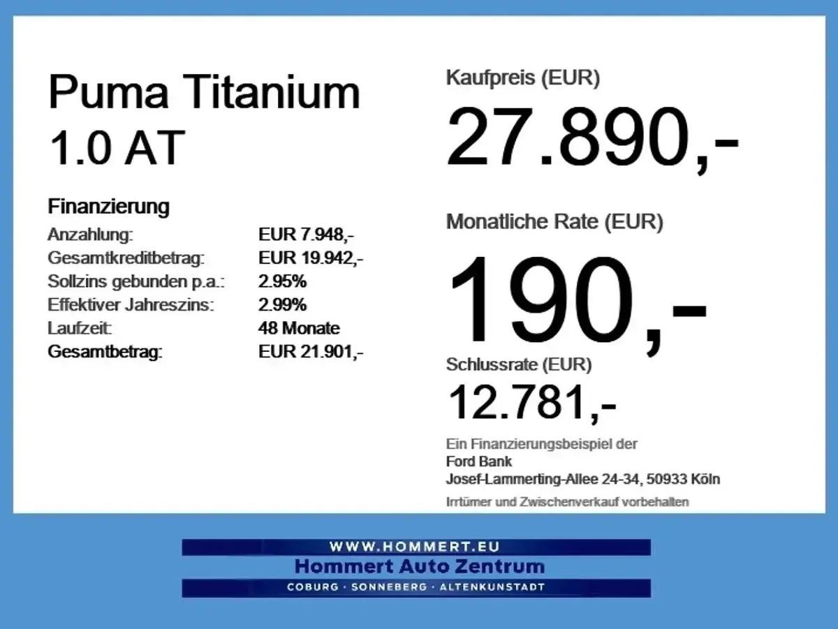 Neu Ford Puma Titanium 125 PS (91 kW) 2026 Digital aqua blue SUV