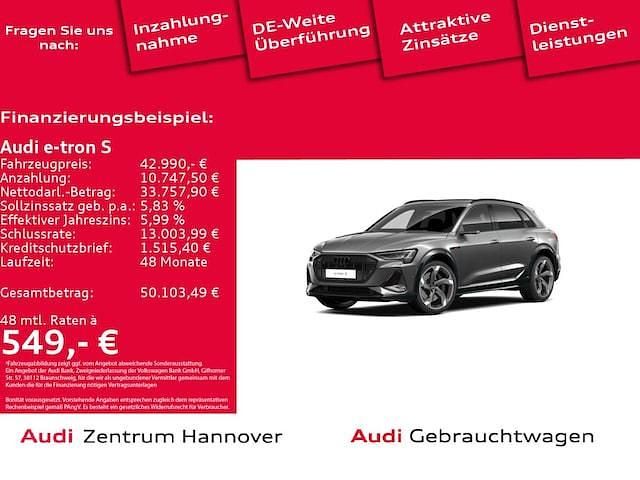 Daytonagrau perleffekt Gebraucht 2022 Audi e-tron Ambiente SUV | 41.950 € (Fairer Preis) - Bild 1/4