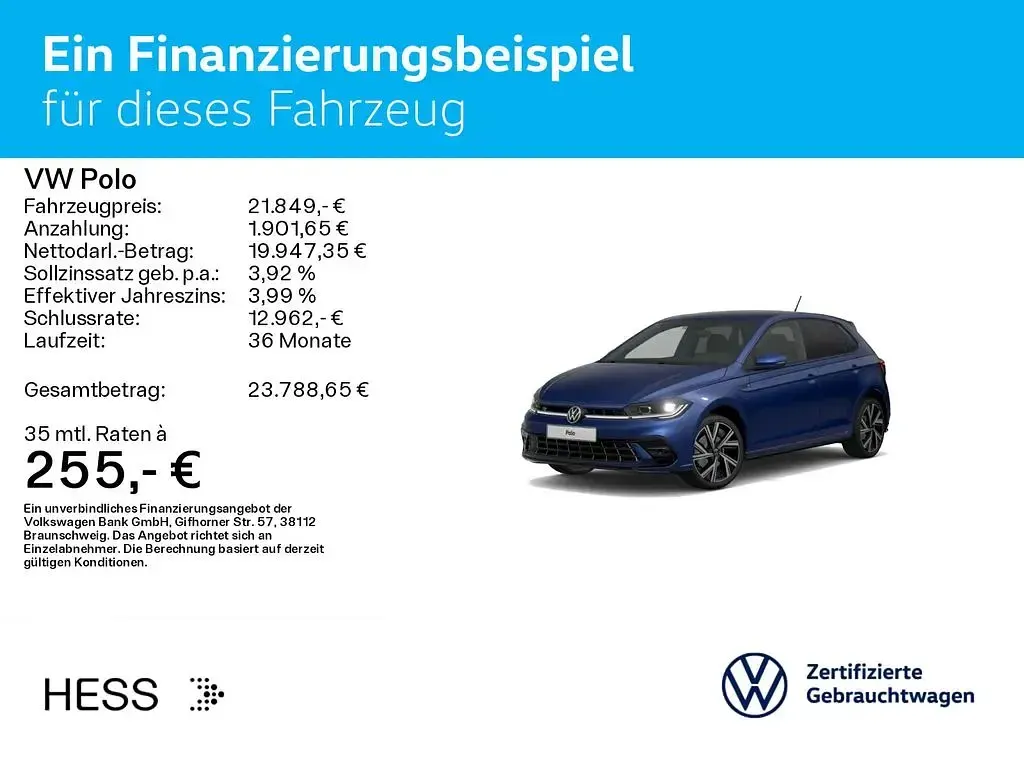 Gebraucht VW Polo R-line 110 PS (80 kW) 2022 Reef blue metallic Kleinwagen