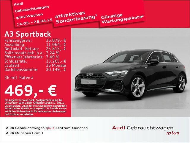 Schwarz Gebraucht 2024 Audi A3 S-Line Limousine | 36.879 € (Guter Preis) - Bild 1/1