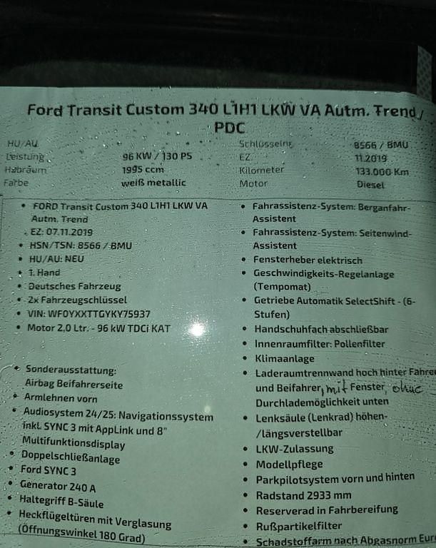 Gebraucht Ford Tourneo Custom 131 PS (96 kW) 2019 Weiß Van