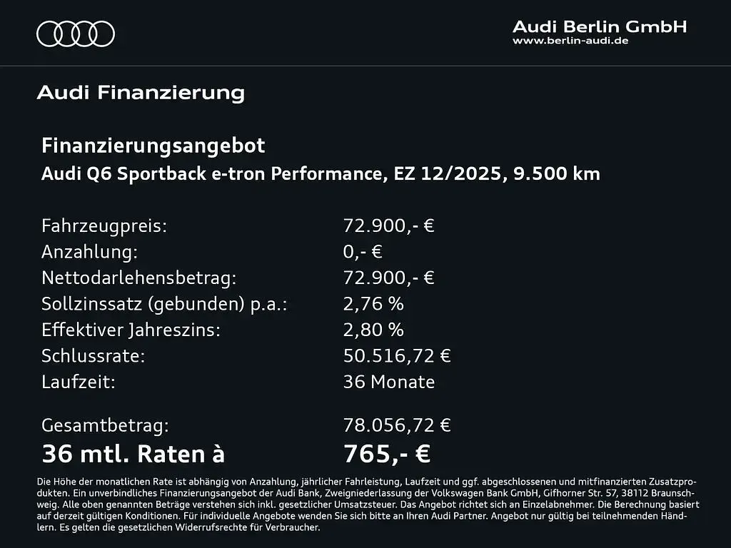 Gebraucht Audi Q6 Sportback e-tron Performance 225 kW (306 PS) 2025 Daytonagrau perleffekt SUV