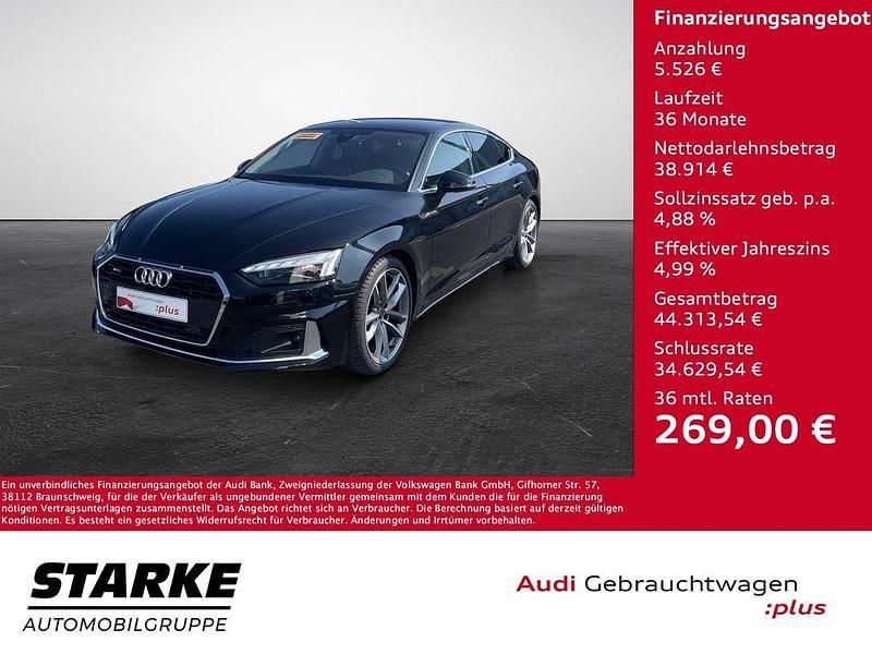 Schwarz (mythosschwarz metallic) Gebraucht 2024 Audi A5 Sportback Advanced Limousine | 44.440 € (Fairer Preis) - Bild 1/4