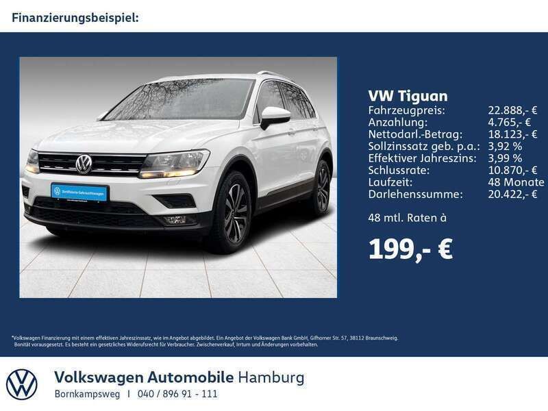 0q pure white Gebraucht 2020 VW Tiguan Comfortline SUV | 23.222 € (Guter Preis) - Bild 1/3