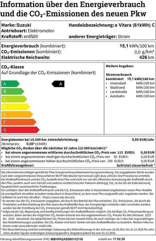 Neu Suzuki e-Vitara Comfort+ 105 kW (144 PS) 2026 Schwarz SUV